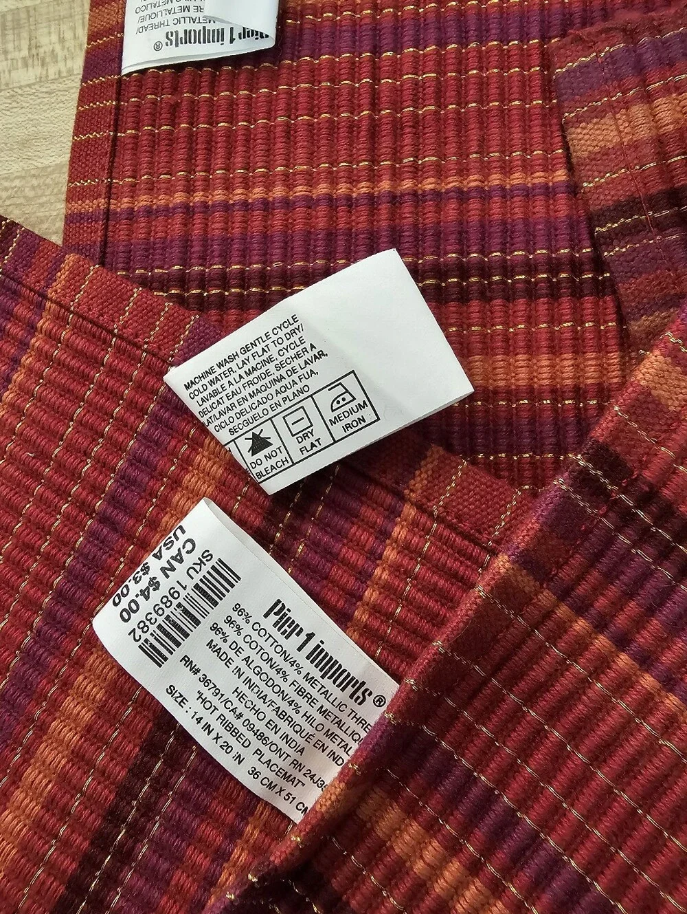 Pier 1 Imports Hot Ribbed Placemats Set of 6 Red Orange Stripe Cotton 14x20
